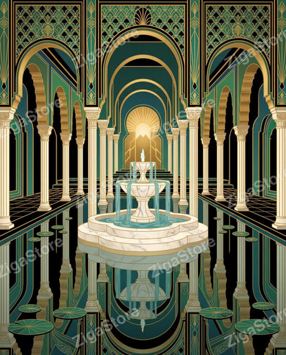 The Malachite Plumery | Emerald Art Deco Powder Room Wall Art Set of 3 by Marrow & Gold — print preview (watermarked)