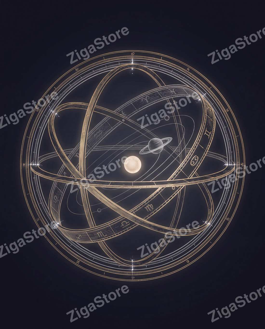 Vesper Mechanica | 3-Piece Dark Celestial Moon Phase Wall Art by Nocturne Press — print preview (watermarked)