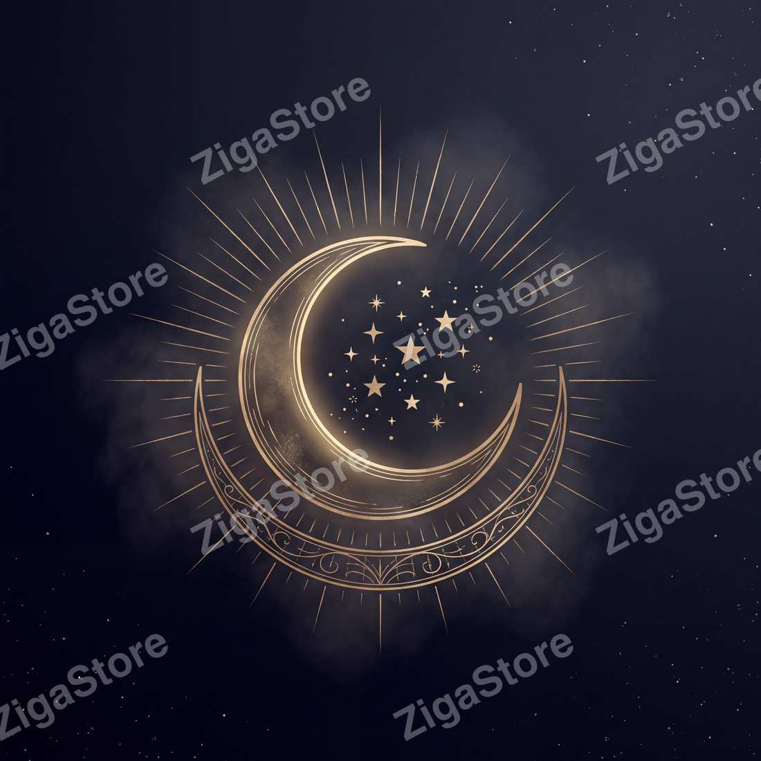 Dark Celestial Gallery Wall Set - 3 Printable Moon & Star Prints by Nocturne Press — print preview (watermarked)