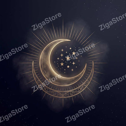 Dark Celestial Gallery Wall Set - 3 Printable Moon & Star Prints by Nocturne Press — print preview (watermarked)