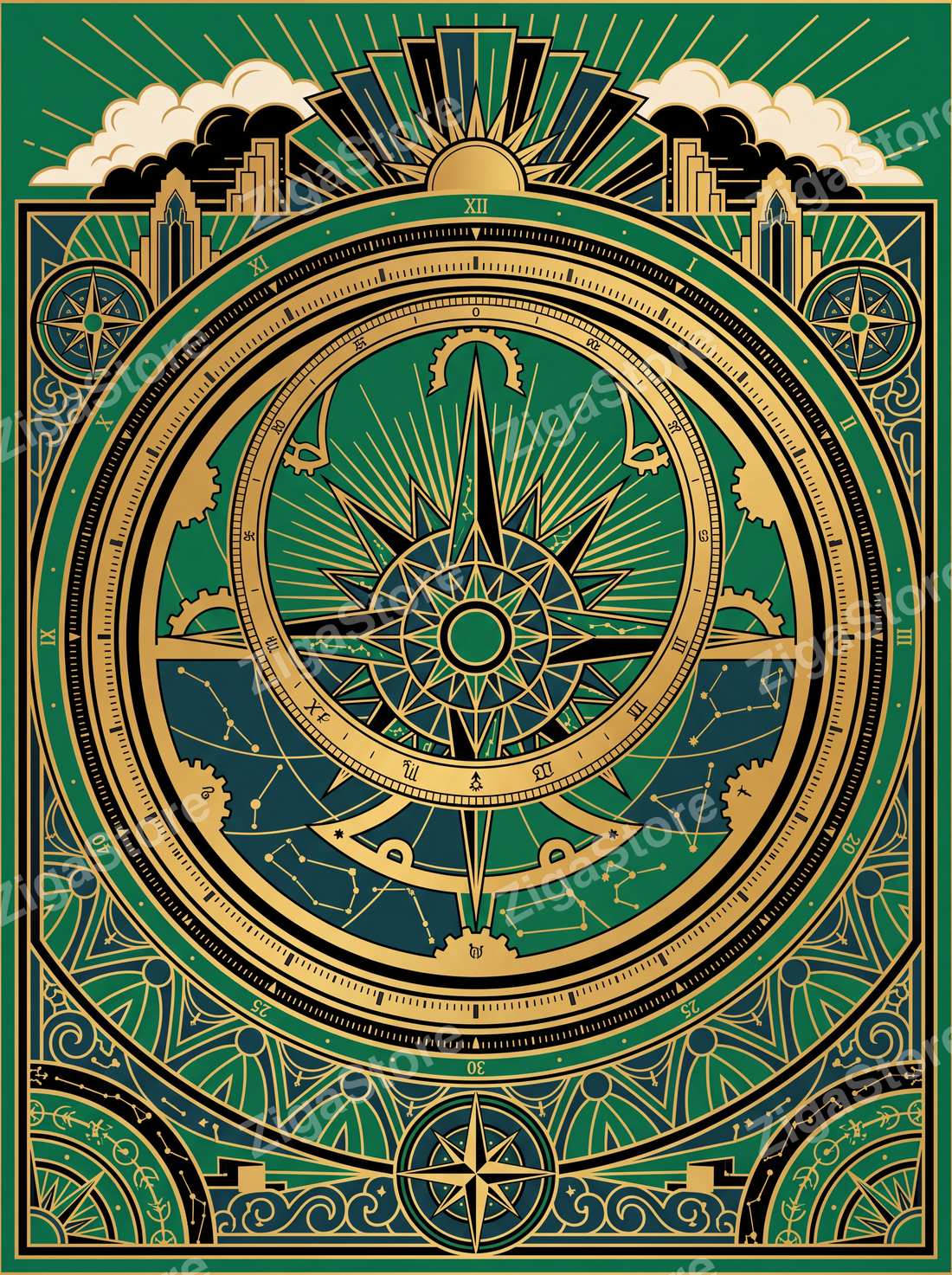 Vermeil Atrium Art Deco Gallery Wall Set | 3 Printable Prints by Marrow & Gold — print preview (watermarked)