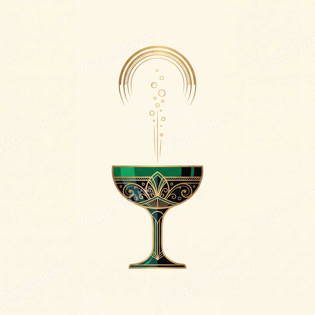 Plumage & Bitters Art Deco Bar Cart Wall Art | 3 Printable Set by Marrow & Gold — print preview (watermarked)