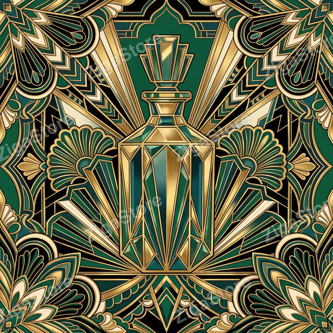 The Emerald Soirée Suite — Art Deco Gatsby Dining Wall Art Set of 3 by Marrow & Gold — print preview (watermarked)