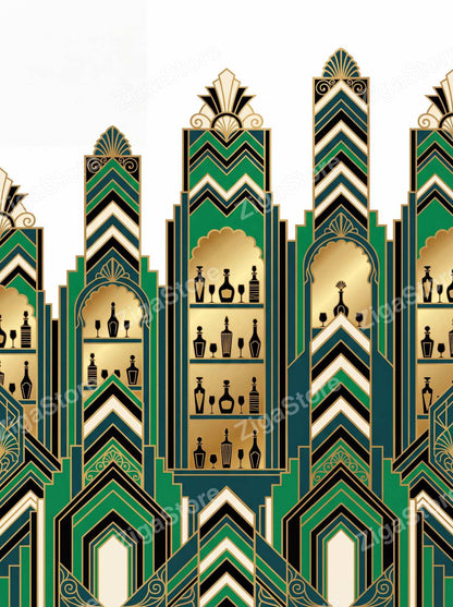 Art Deco Bar Cart Wall Art Set of 3 | Gilded Speakeasy Prints by Marrow & Gold — print preview (watermarked)