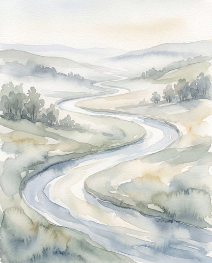 Threadwater Vale — Soft Watercolour 3-Piece Gallery Wall Set by Tea & Tide — print preview