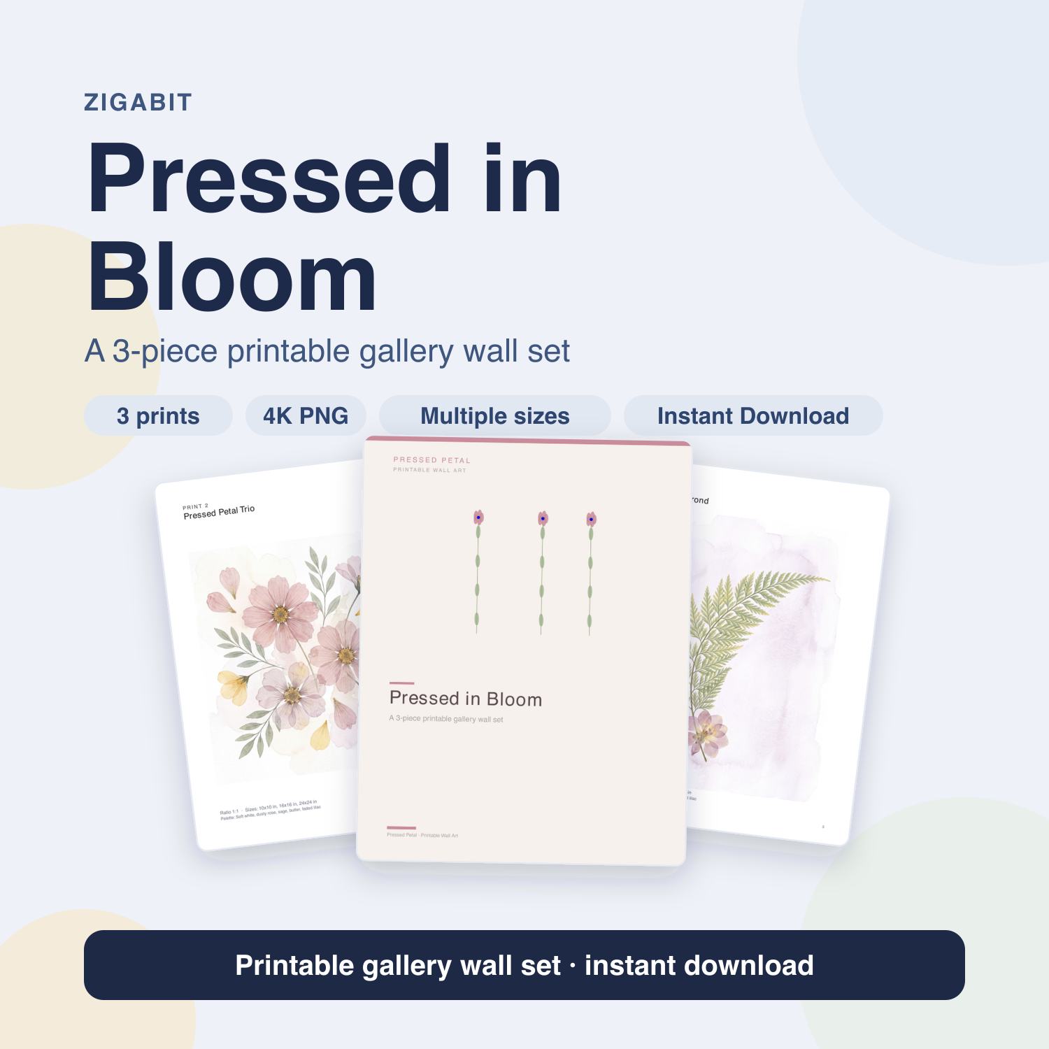 Pressed Botanical Gallery Wall Set | 3 Printable Boho Prints by Pressed Petal