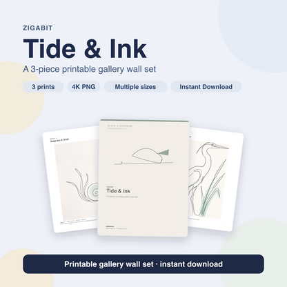 Coastal Line Art Set of 3 | Minimal Bathroom Wall Prints by Slate & Sparrow