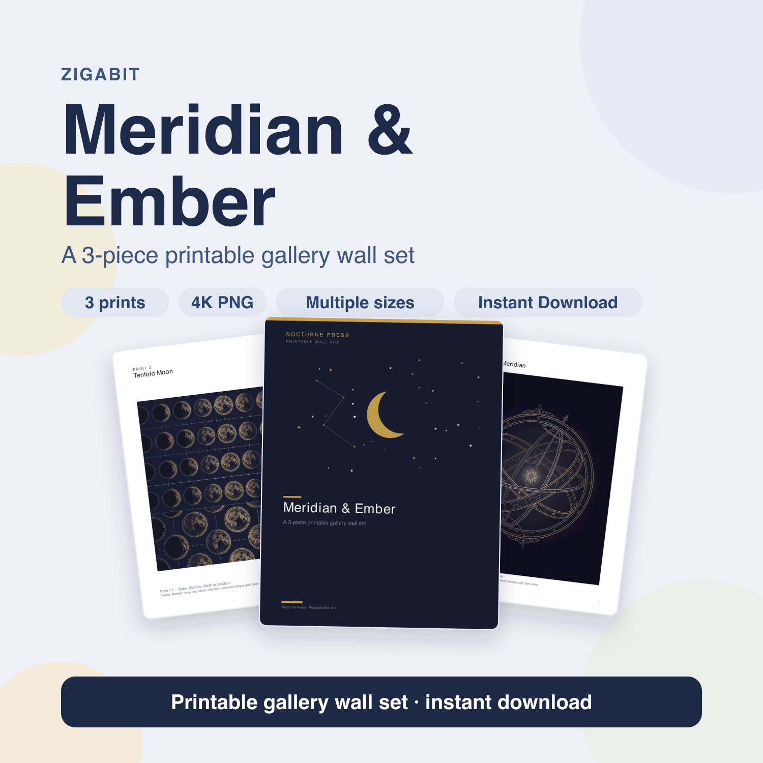Meridian & Ember Dark Celestial Gallery Wall Set | 3 Prints by Nocturne Press
