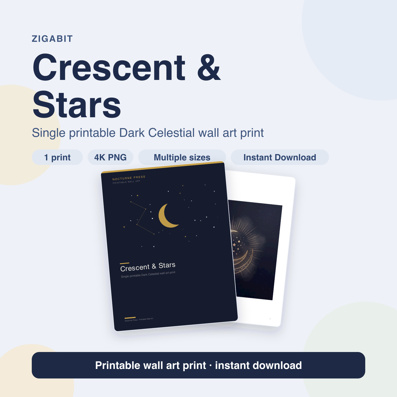 Crescent & Stars | Dark Celestial Printable Wall Art Print by Nocturne Press