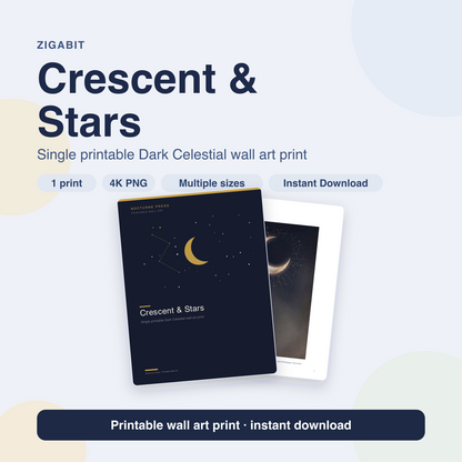 Crescent & Stars | Dark Celestial Printable Wall Art Print by Nocturne Press