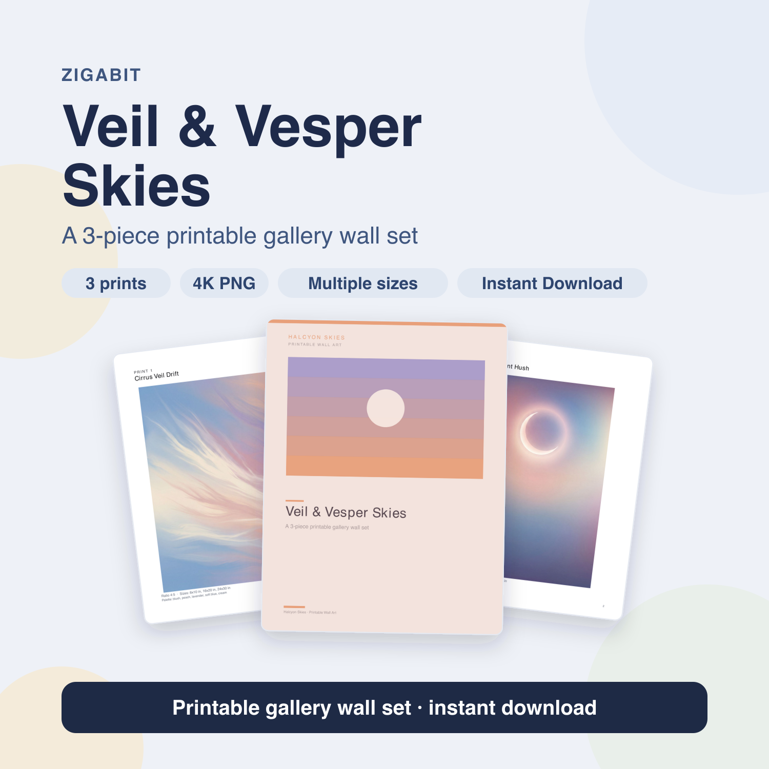 Veil & Vesper Skies — 3-Piece Pastel Sky Gallery Wall Set by Halcyon Skies