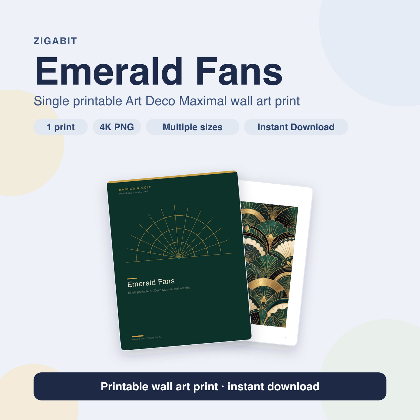 Emerald Fans | Art Deco Maximal Printable Wall Art Print by Marrow & Gold