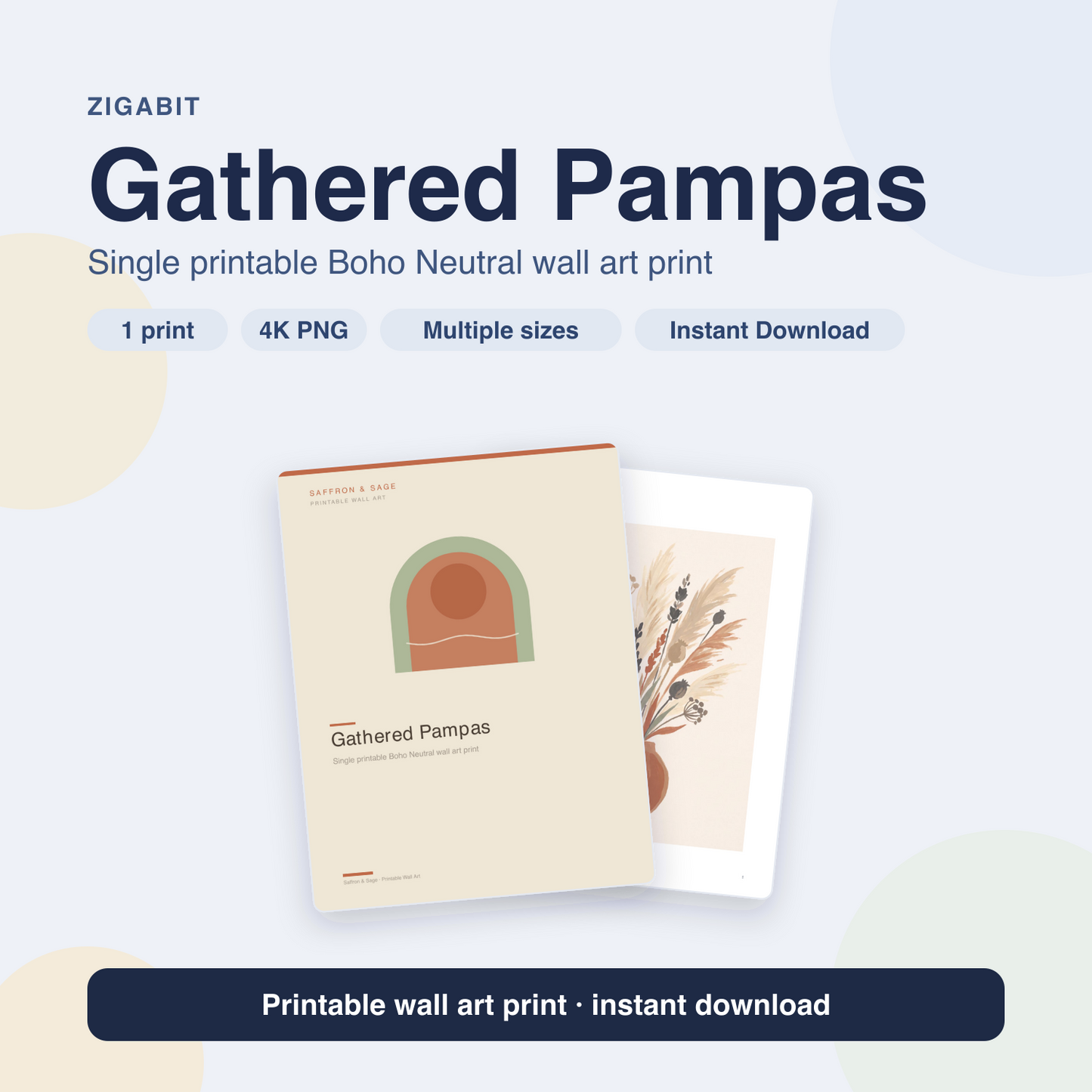 Gathered Pampas | Boho Neutral Printable Wall Art Print by Saffron & Sage