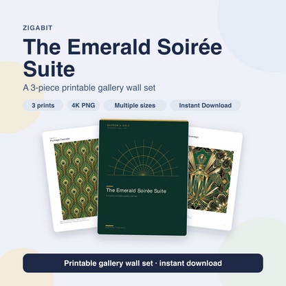 The Emerald Soirée Suite — Art Deco Gatsby Dining Wall Art Set of 3 by Marrow & Gold