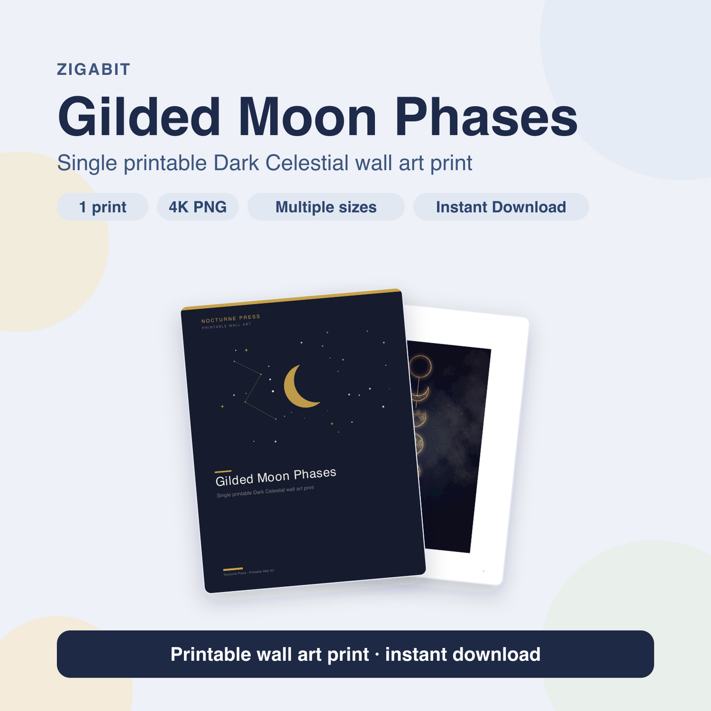 Gilded Moon Phases | Dark Celestial Printable Wall Art Print by Nocturne Press