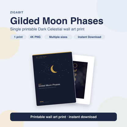 Gilded Moon Phases | Dark Celestial Printable Wall Art Print by Nocturne Press