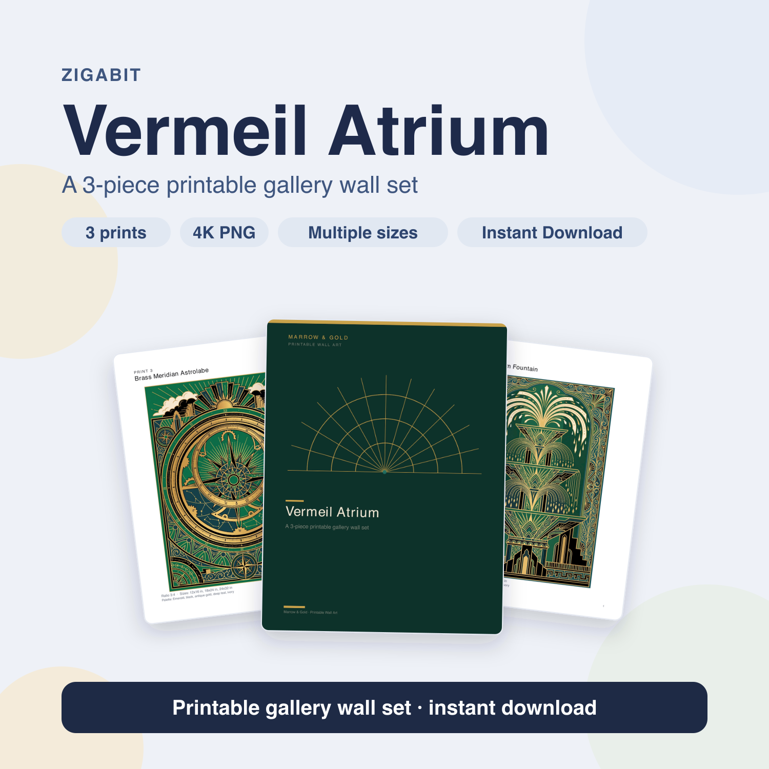 Vermeil Atrium Art Deco Gallery Wall Set | 3 Printable Prints by Marrow & Gold