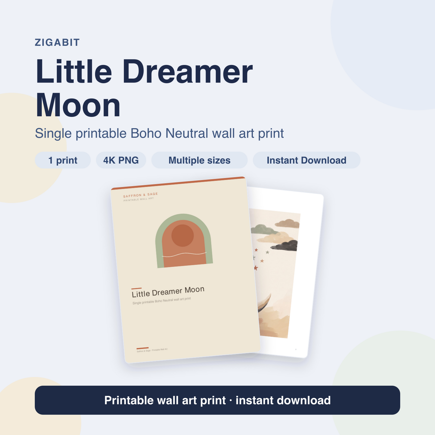 Little Dreamer Moon | Boho Neutral Printable Wall Art Print by Saffron & Sage