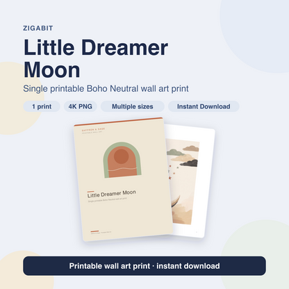 Little Dreamer Moon | Boho Neutral Printable Wall Art Print by Saffron & Sage