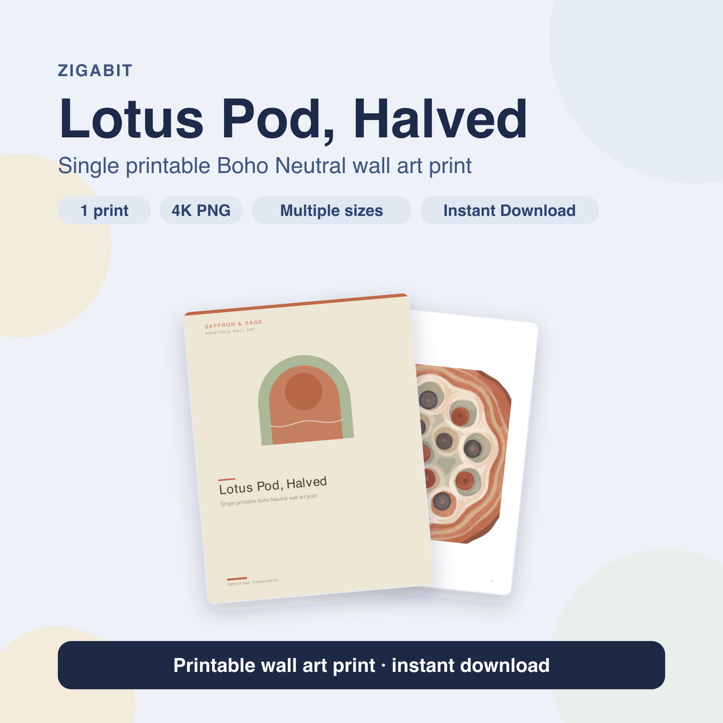 Lotus Pod, Halved | Boho Neutral Printable Wall Art Print by Saffron & Sage