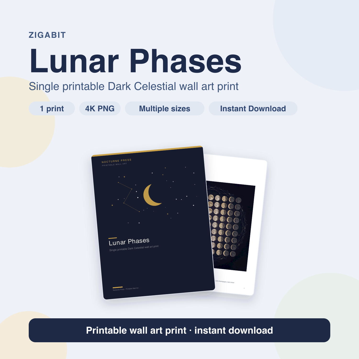 Lunar Phases | Dark Celestial Printable Wall Art Print by Nocturne Press