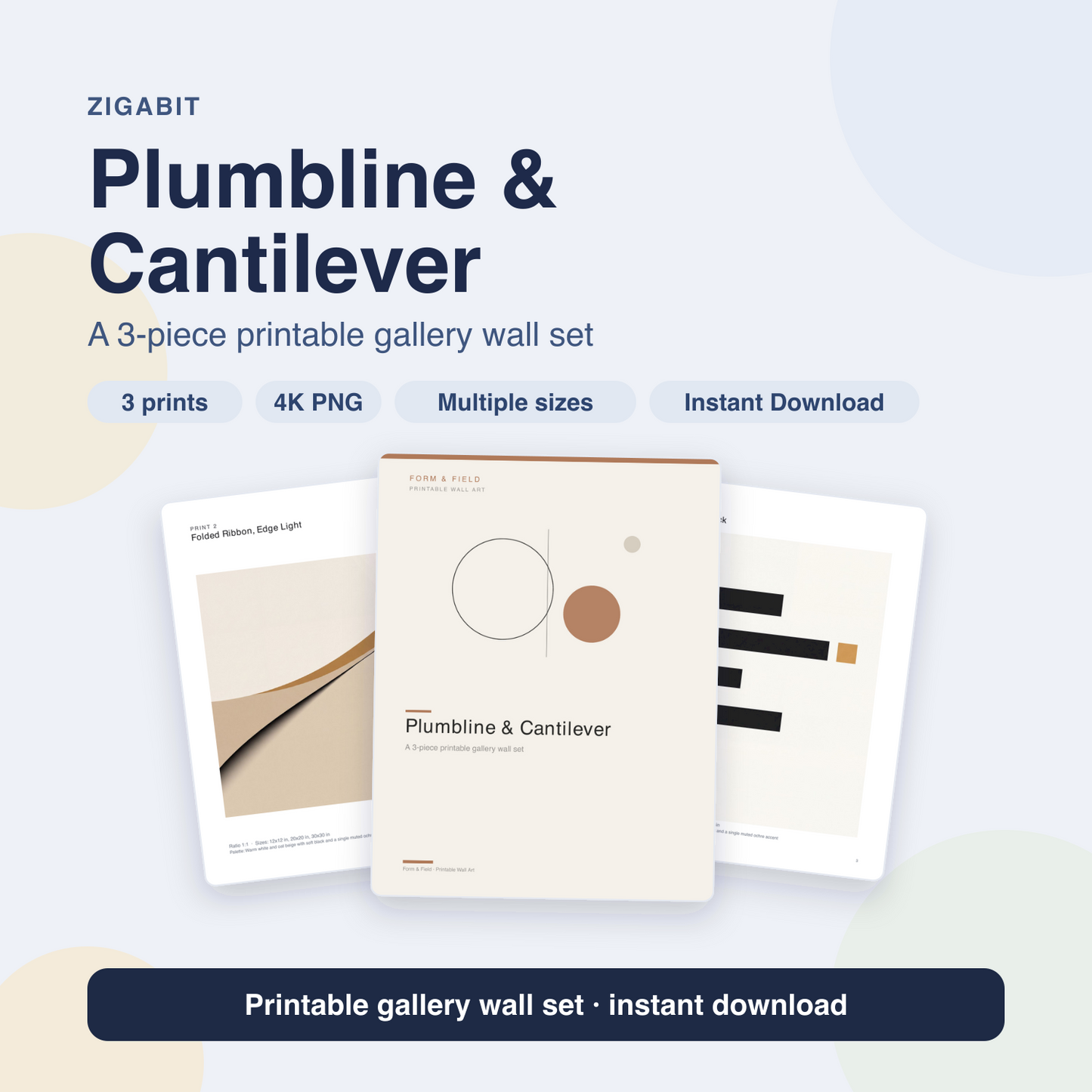 Plumbline & Cantilever | 3-Piece Abstract Minimal Office Wall Art by Form & Field
