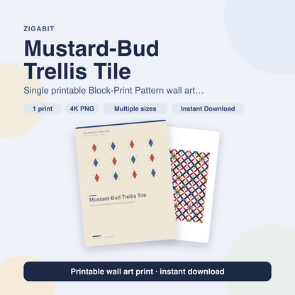 Mustard-Bud Trellis Tile | Block-Print Pattern Printable Wall Art Print by Monsoon Atelier