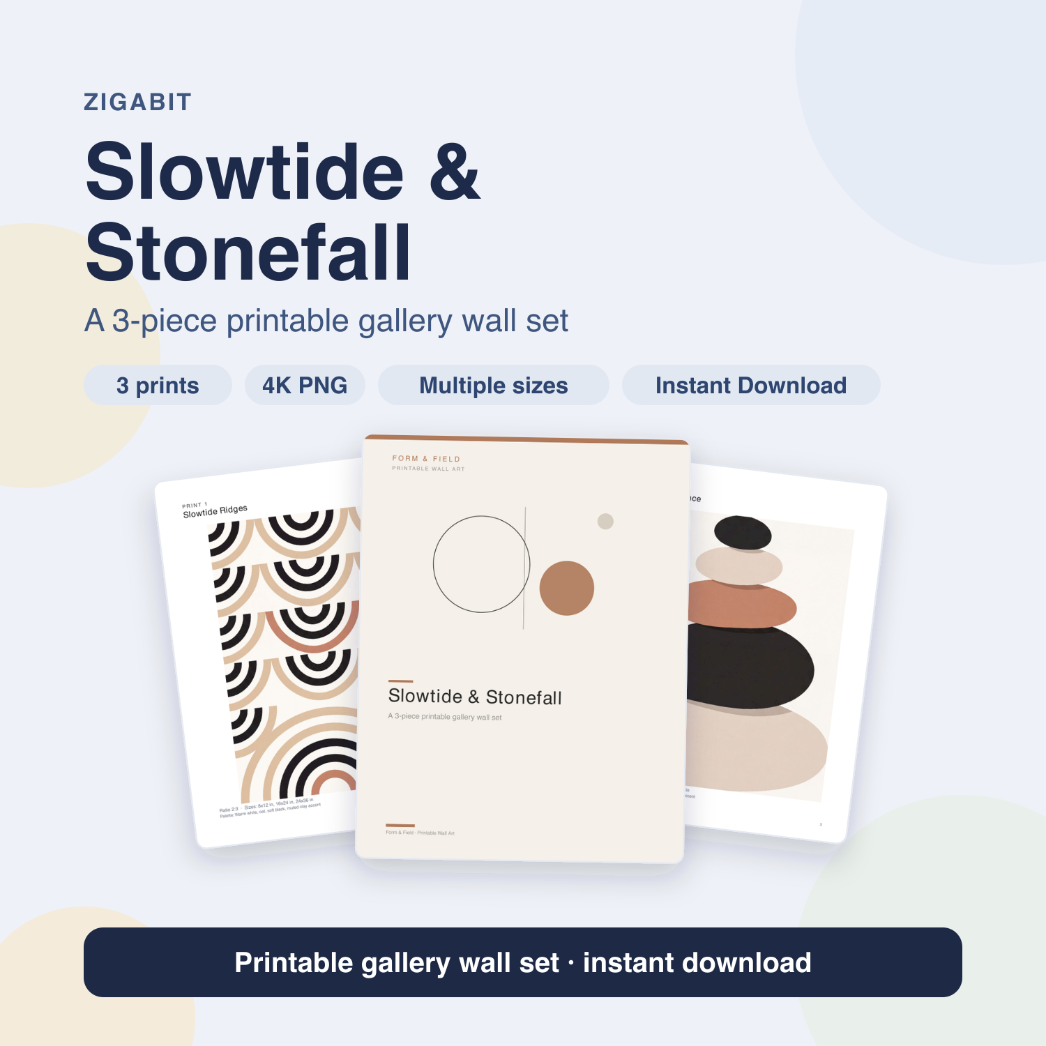 Slowtide & Stonefall — 3 Abstract Minimal Bedroom Prints by Form & Field