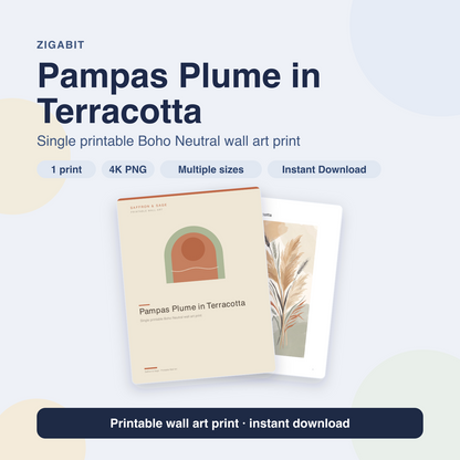 Pampas Plume in Terracotta | Boho Neutral Printable Wall Art Print by Saffron & Sage