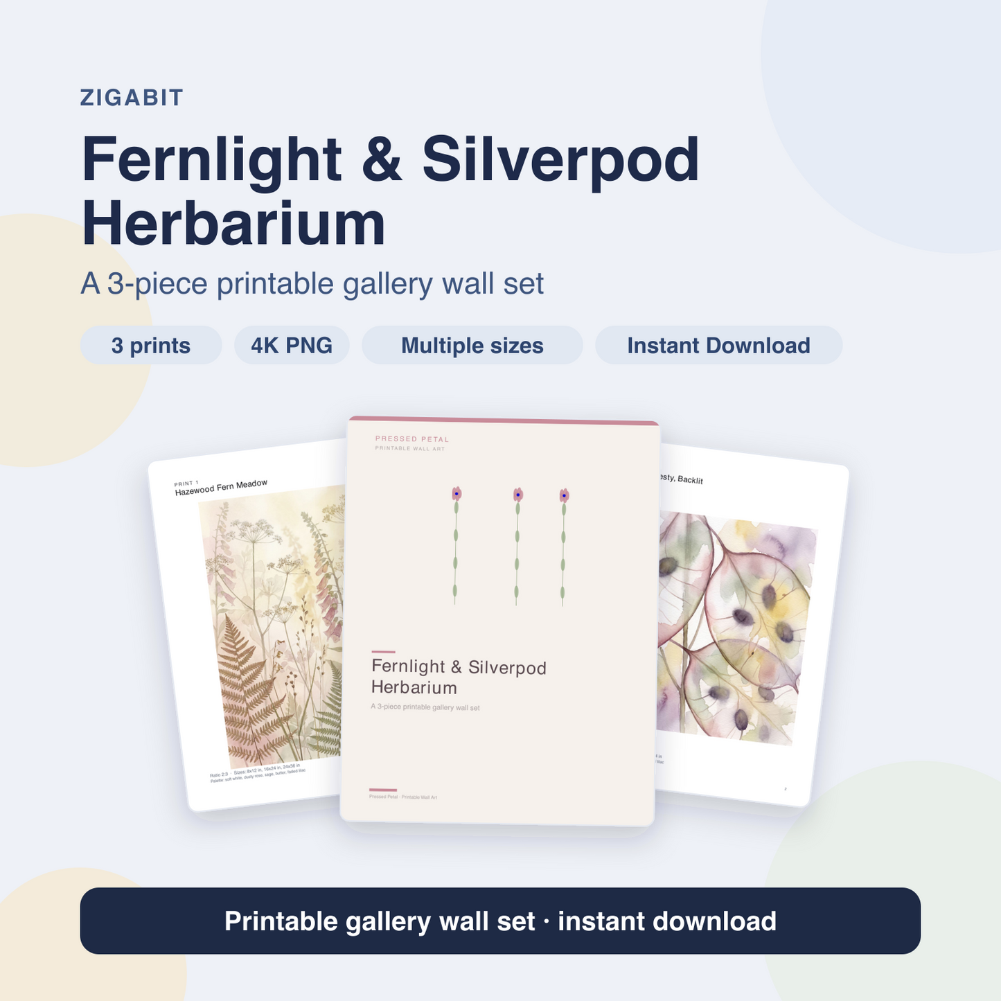 Fernlight & Silverpod Herbarium — 3 Pressed Botanical Prints by Pressed Petal