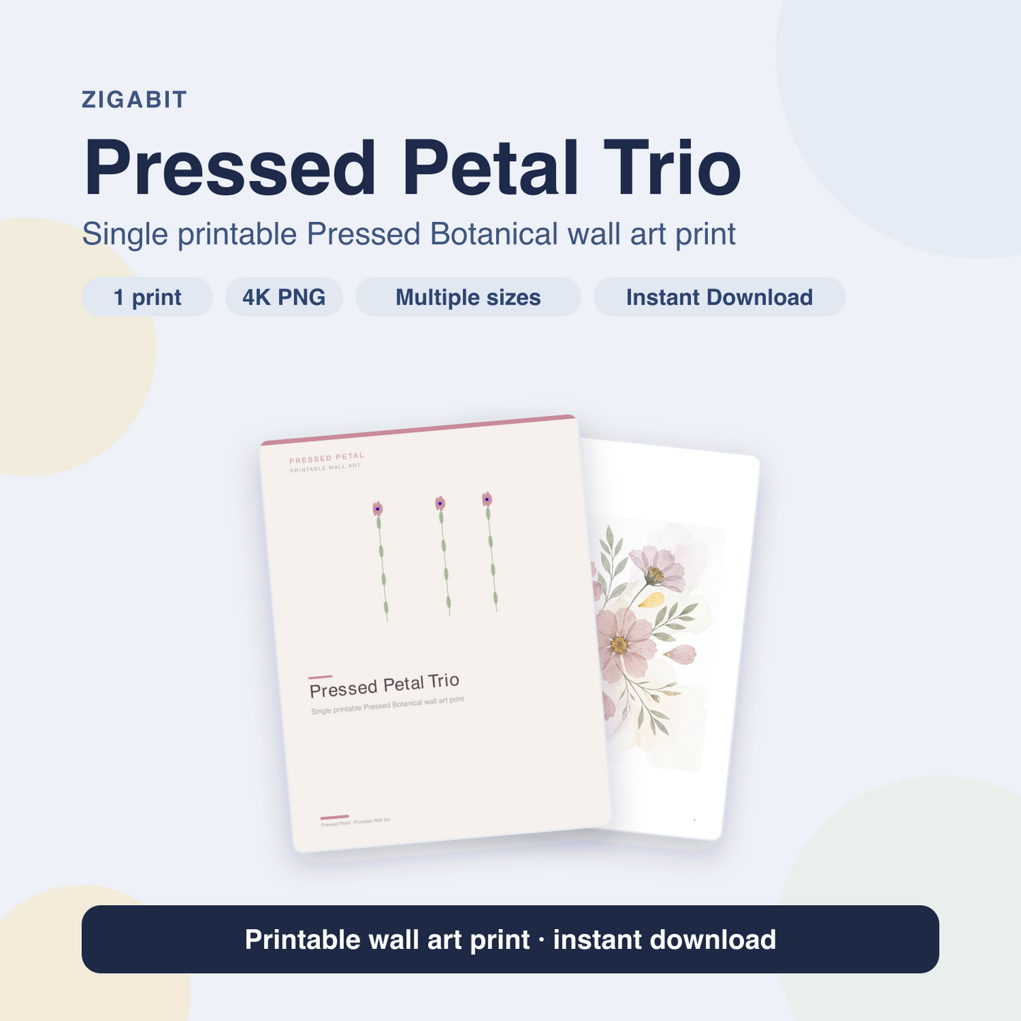 Pressed Petal Trio | Pressed Botanical Printable Wall Art Print by Pressed Petal