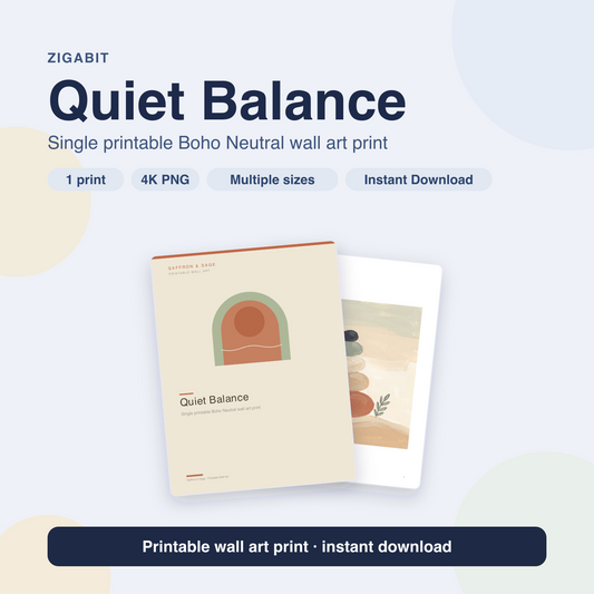 Quiet Balance | Boho Neutral Printable Wall Art Print by Saffron & Sage