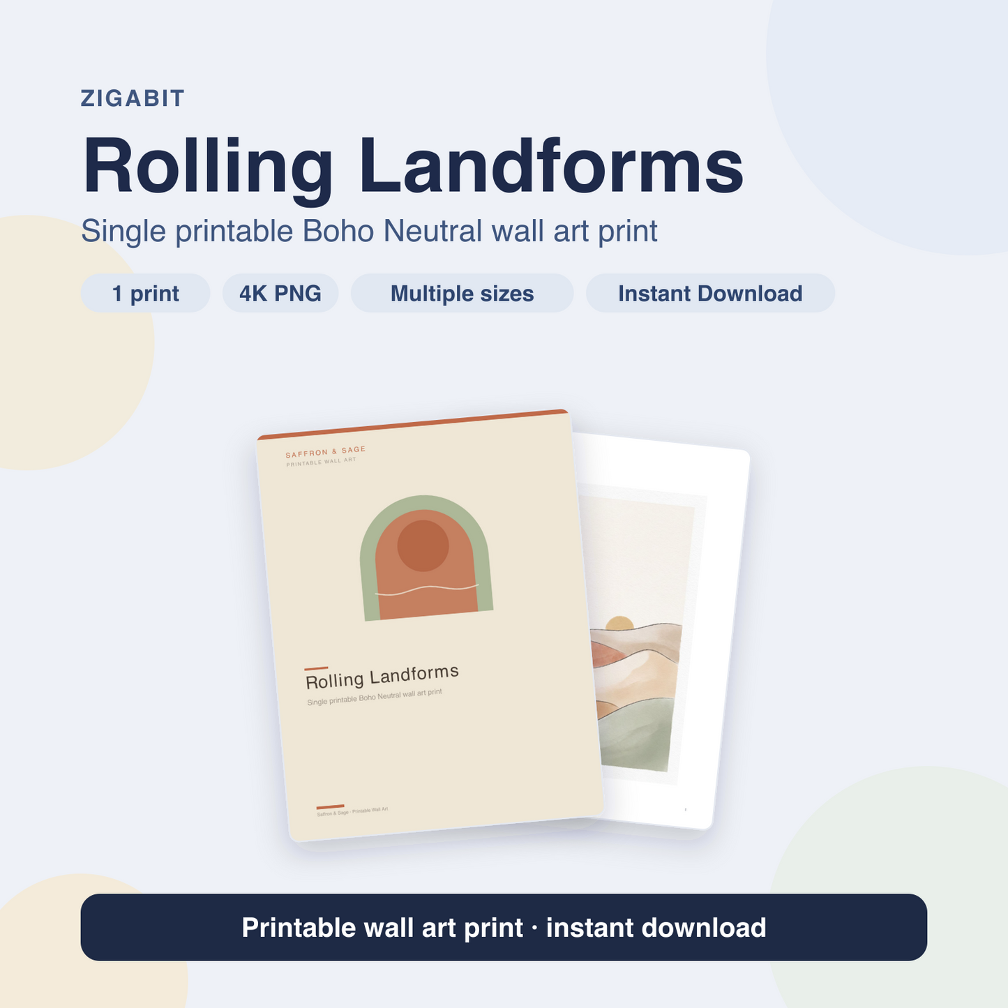 Rolling Landforms | Boho Neutral Printable Wall Art Print by Saffron & Sage