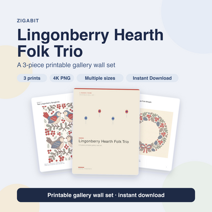 Lingonberry Hearth Folk Trio | 3 Scandi Christmas Wall Prints by Linden Row