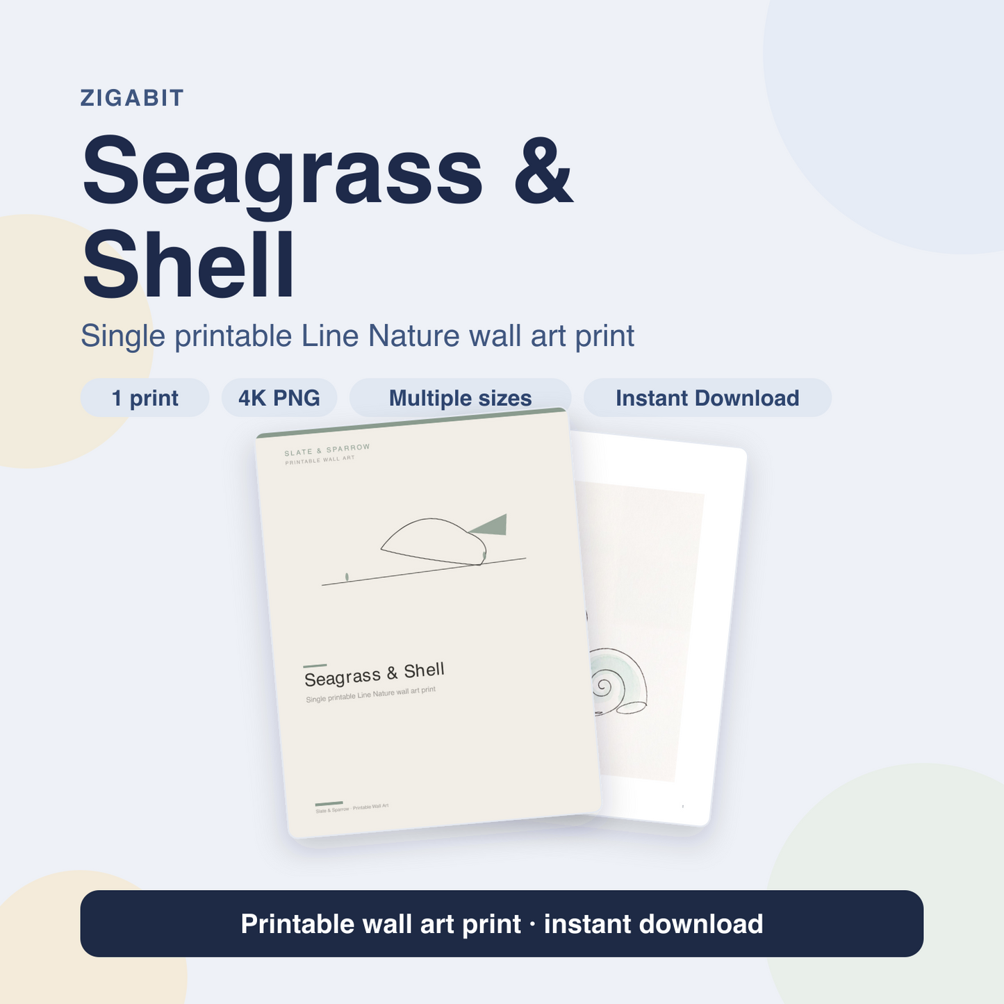 Seagrass & Shell | Line Nature Printable Wall Art Print by Slate & Sparrow