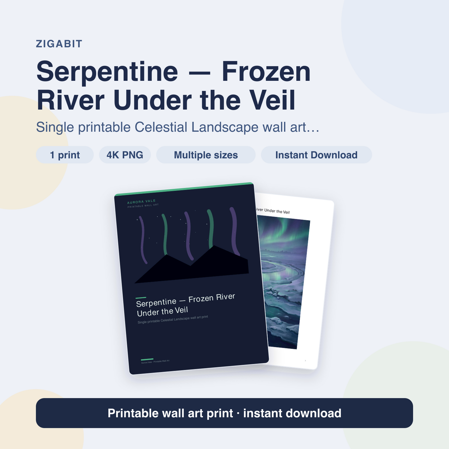Serpentine — Frozen River Under the Veil | Celestial Landscape Printable Wall Art Print by Aurora Vale