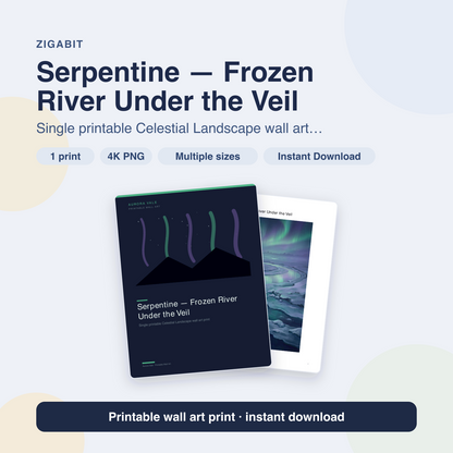 Serpentine — Frozen River Under the Veil | Celestial Landscape Printable Wall Art Print by Aurora Vale