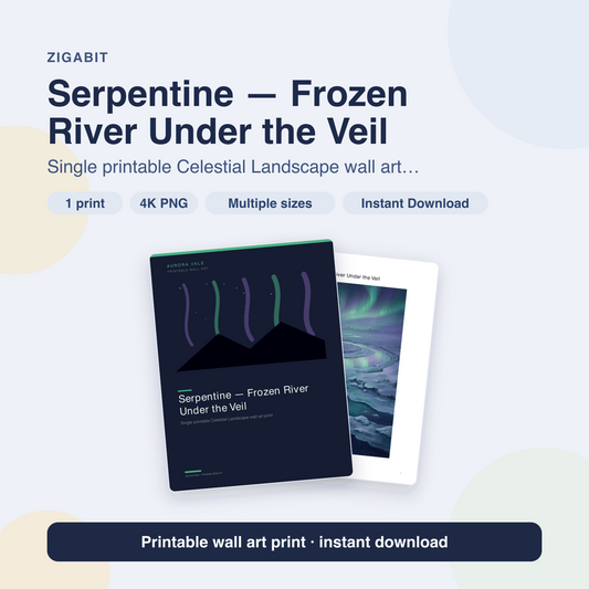 Serpentine — Frozen River Under the Veil | Celestial Landscape Printable Wall Art Print by Aurora Vale
