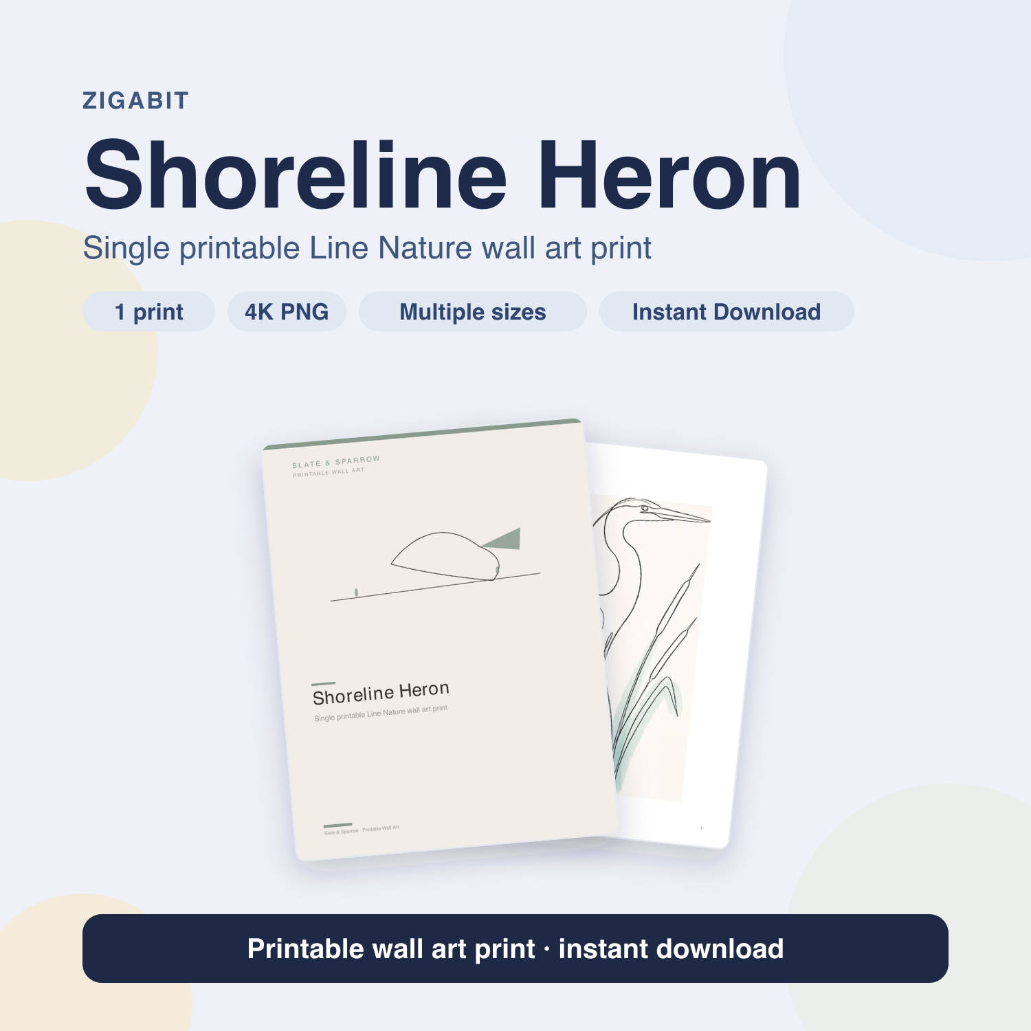 Shoreline Heron | Line Nature Printable Wall Art Print by Slate & Sparrow
