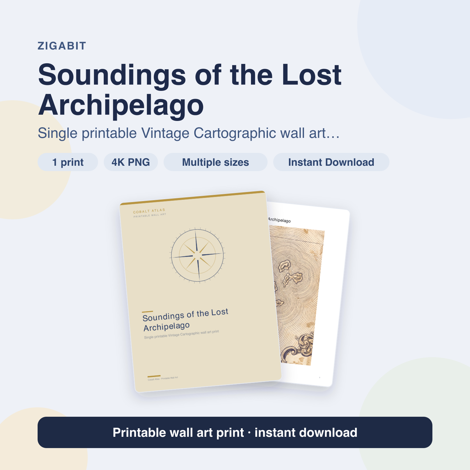 Soundings of the Lost Archipelago | Vintage Cartographic Printable Wall Art Print by Cobalt Atlas