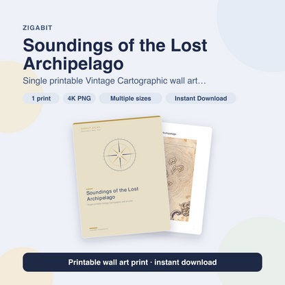 Soundings of the Lost Archipelago | Vintage Cartographic Printable Wall Art Print by Cobalt Atlas