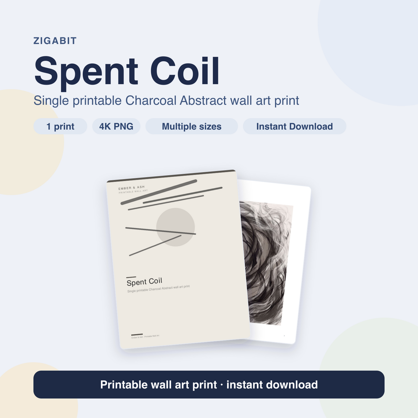 Spent Coil | Charcoal Abstract Printable Wall Art Print by Ember & Ash