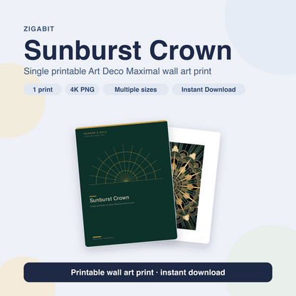 Sunburst Crown | Art Deco Maximal Printable Wall Art Print by Marrow & Gold