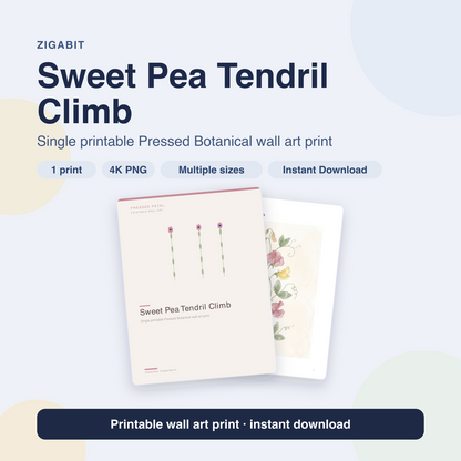 Sweet Pea Tendril Climb | Pressed Botanical Printable Wall Art Print by Pressed Petal