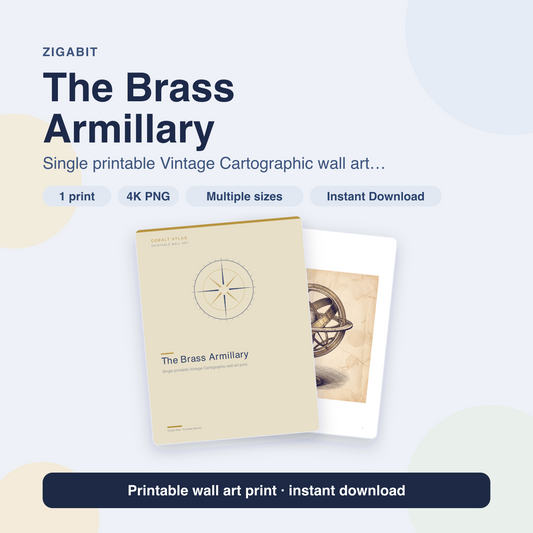 The Brass Armillary | Vintage Cartographic Printable Wall Art Print by Cobalt Atlas