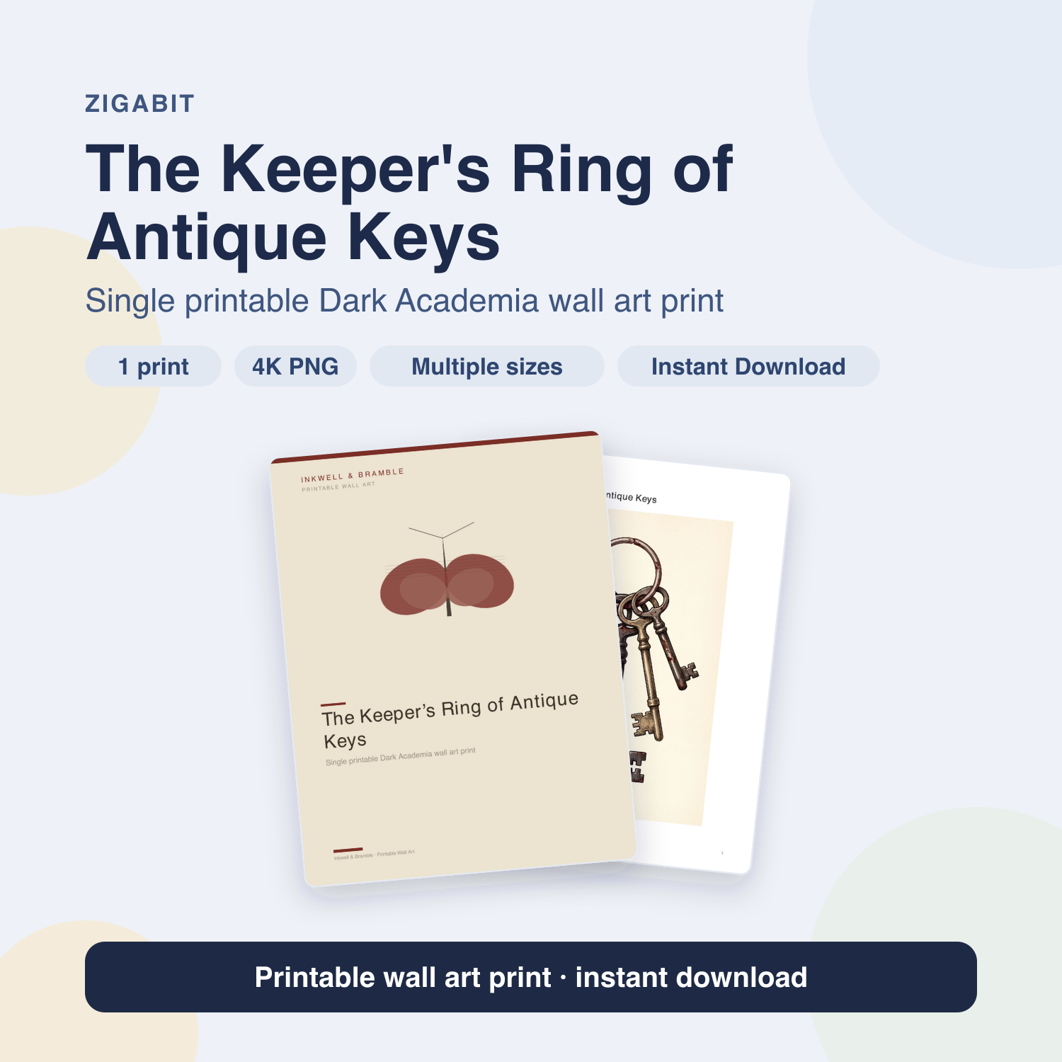 The Keeper's Ring of Antique Keys | Dark Academia Printable Wall Art Print by Inkwell & Bramble