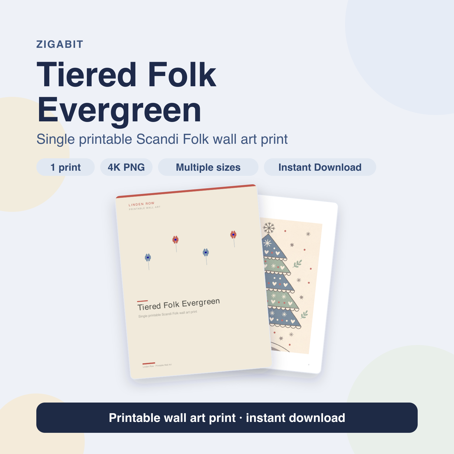 Tiered Folk Evergreen | Scandi Folk Printable Wall Art Print by Linden Row