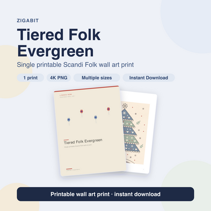 Tiered Folk Evergreen | Scandi Folk Printable Wall Art Print by Linden Row