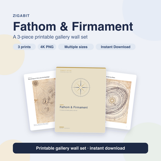 Fathom & Firmament — Vintage Cartographic Gallery Wall Set of 3 by Cobalt Atlas
