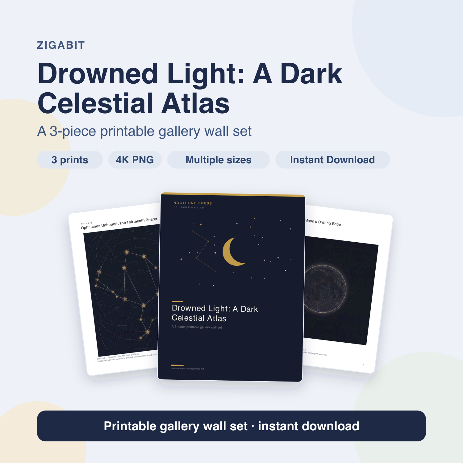 Drowned Light Dark Celestial Star Map Set — 3 Printable Prints by Nocturne Press